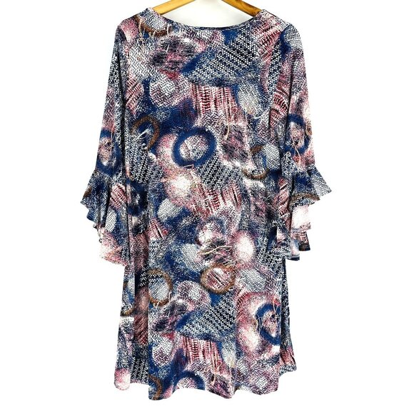 Amana Multicolored Abstract Print Boat Neck Ruffle Sleeve Tunic Blouse Size L - Picture 2 of 8